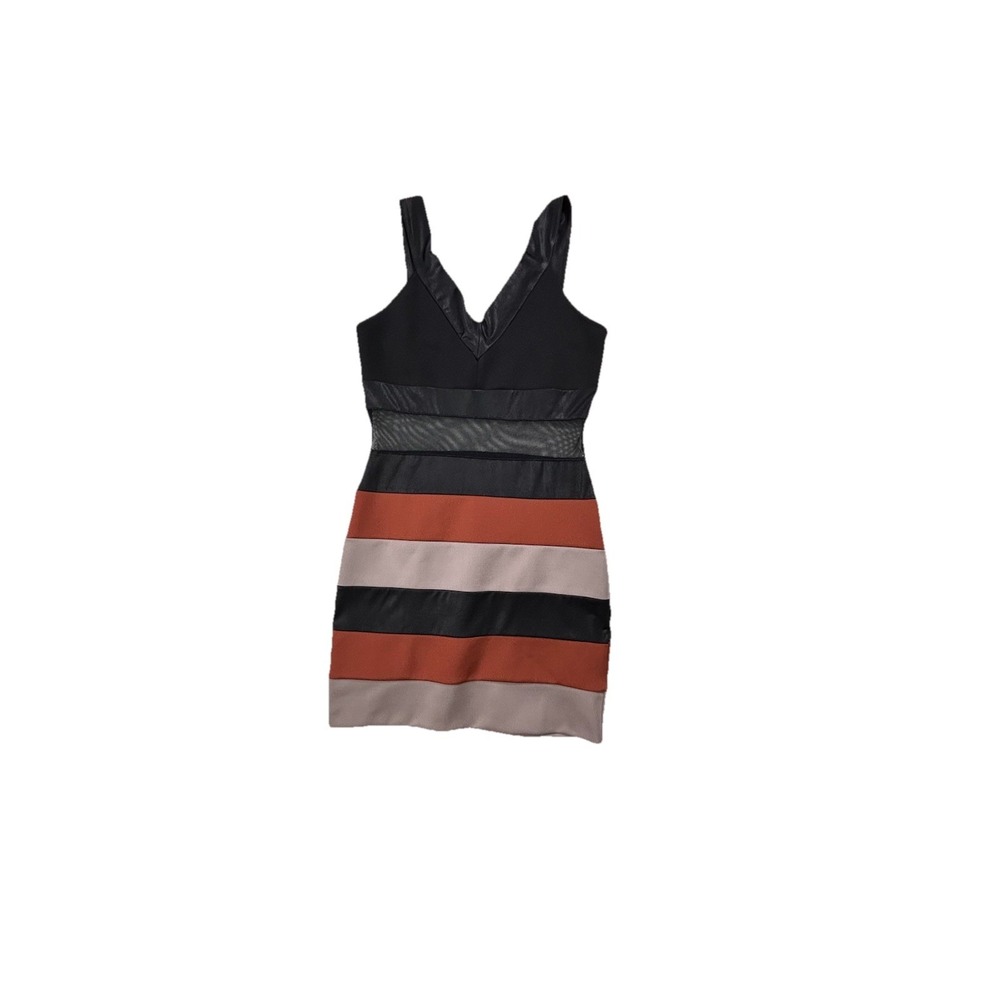 Windsor Women's Striped Mini Dress Bodycon  M Black Brown Tan